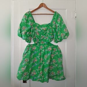 A New Day Green Floral Cutout Dress | Puff Sleeves | XXL | Cottagecore Fairycore